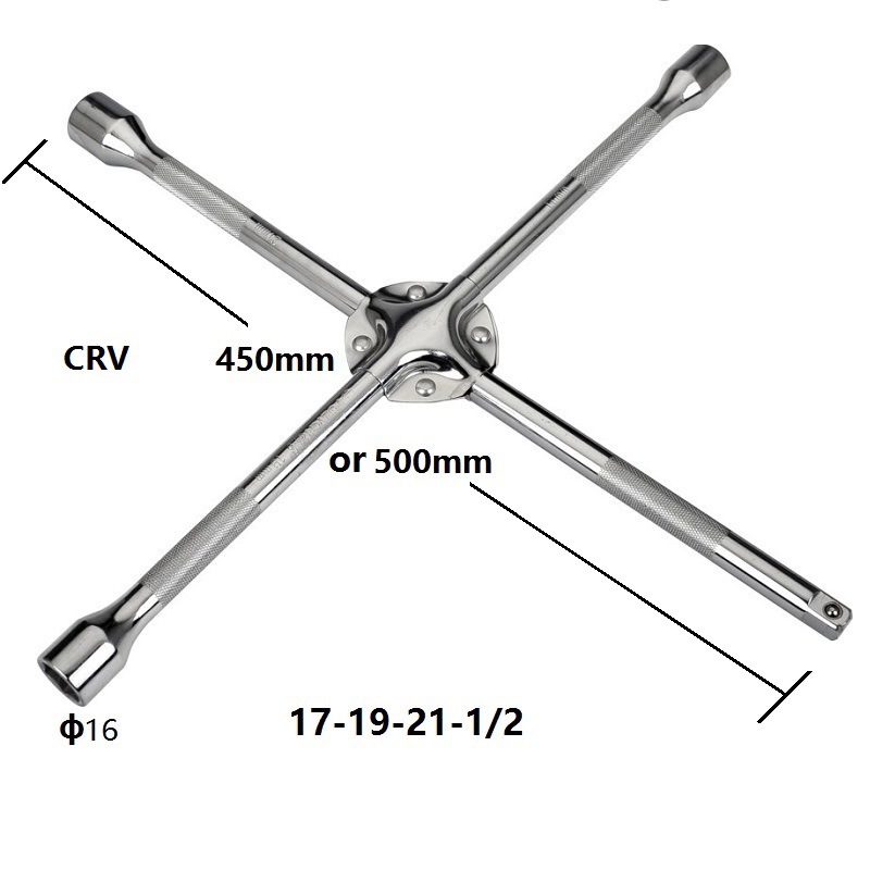 十字轮胎扳手内六角汽车轮胎拆卸扳手加强铬钒钢锻造全热处理扳手