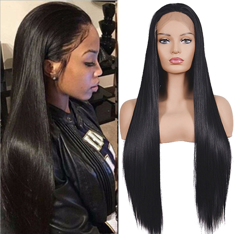 外贸假发女欧美爆款热销时尚长直发半手钩前蕾丝化纤头套厂家直销