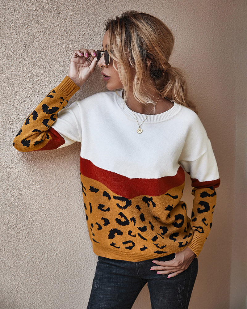 chaqueta de suéter de mujer otoño e invierno suéter de leopardo al por mayor NSKA271