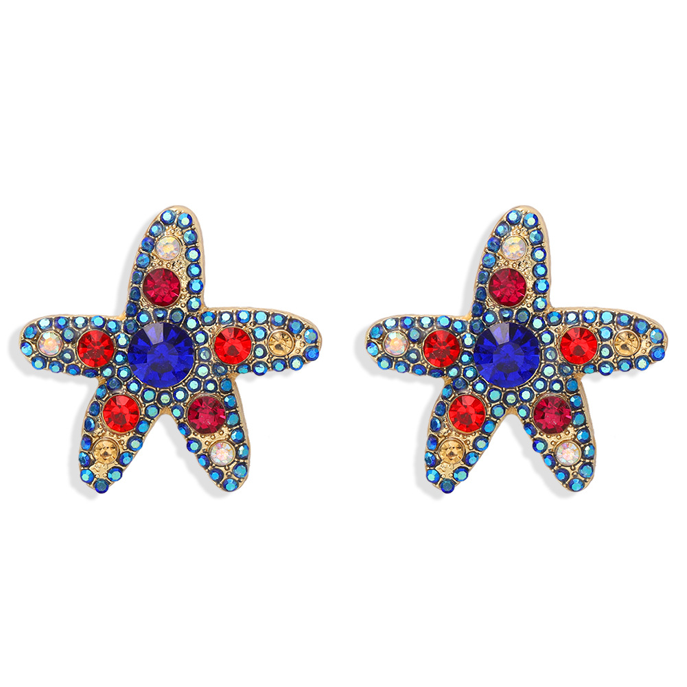 Personalized Fashion Starfish Color Diamond Wild Earrings Super Flash Five-pointed Star Shape Cute Japanese And Korean Temperament Earrings Wholesale display picture 15