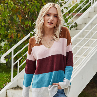 striped pullover long sleeve sweet round neck sweater NSYH7466