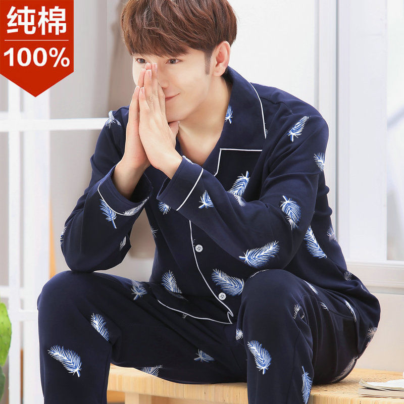 Pijama de algodón 100% primavera y otoño de los hombres cardigan de manga larga más el tamaño de invierno de mediana edad y ancianos de alta gama ropa para el hogar