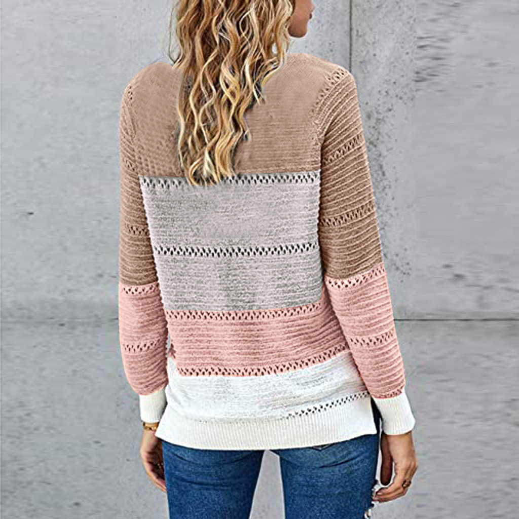 new autumn and winter round neck long sleeve pullover color block sweater top NSYF850