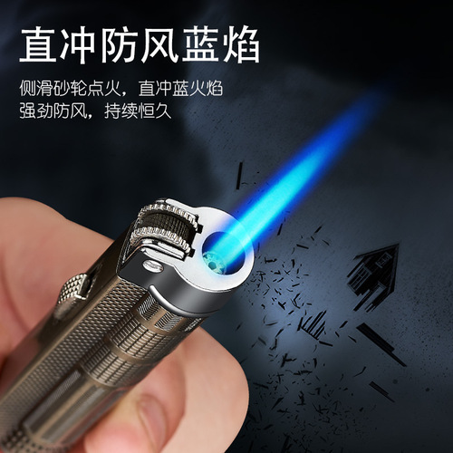 High temperature windproof direct-injection lighter grinder flint gas blue flame metal mini personality small creative wholesale