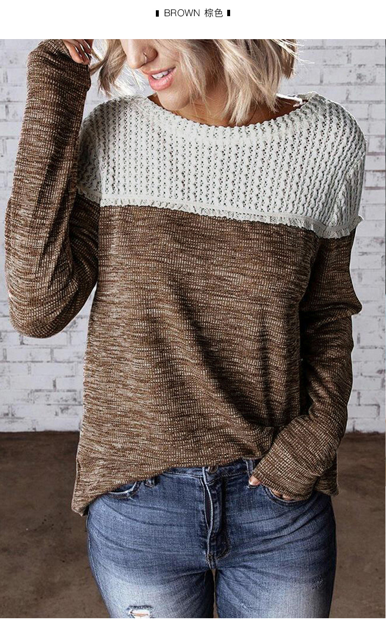 women winter new stitching round neck loose sweater NSSI2401