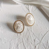 Japanese silver needle, retro stone inlay white jade, earrings, silver 925 sample, 2020, wholesale