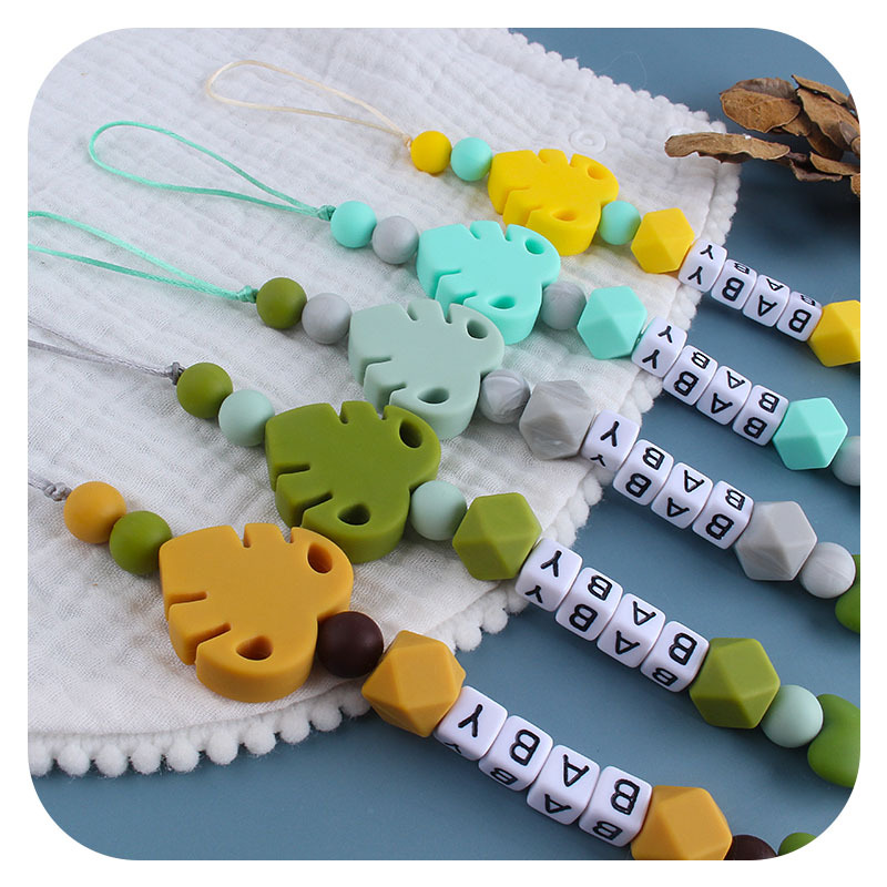 Bebé Hemu chupete clip nombre del bebé calmante hoja de silicona chupete cadena Amazon nueva venta caliente