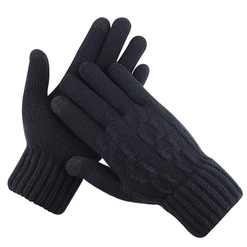 Manufacturer wholesale men's touch screen gloves winter warm plus velvet thickened finger jacquard knitted gloves cross-border