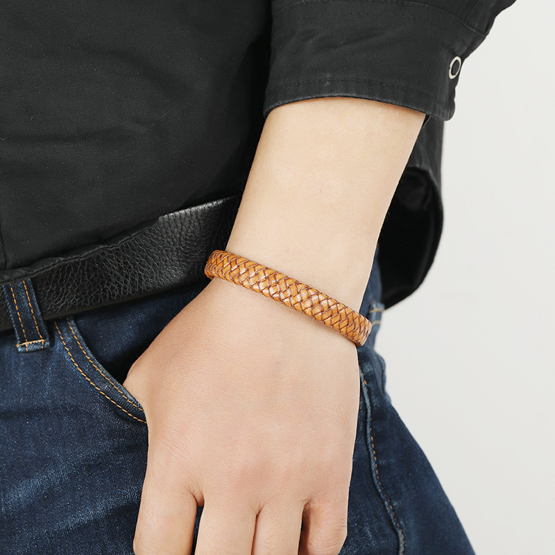 retro woven magnet buckle simple hip-hop imitation leather bracelet