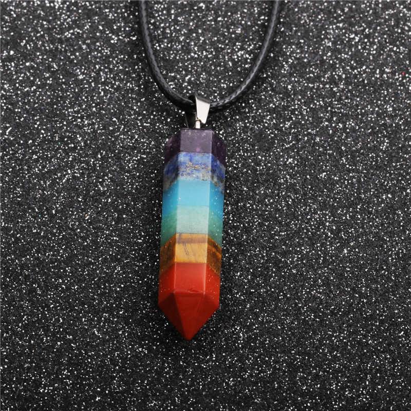 Fashion New Geometric Ethnic Style Wax Rope Colored Stone Pendant Necklace display picture 2