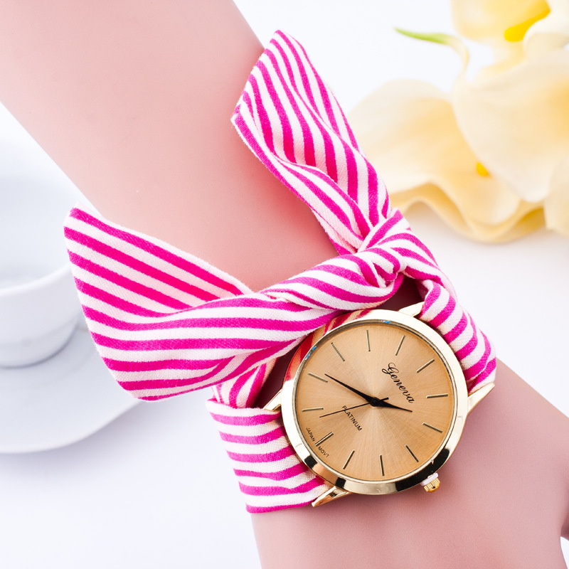 Cloth Belt Watch Gauze Striped Cloth Belt Fashion Watch display picture 3