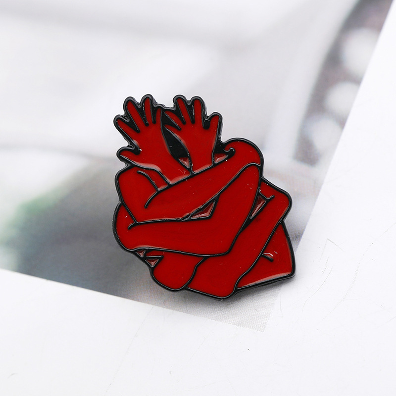 Nouveau Bras De Bande Dessinée De Broche Embrassant Des Accessoires De Broche Rétro Cowboy Coeur Rouge display picture 5