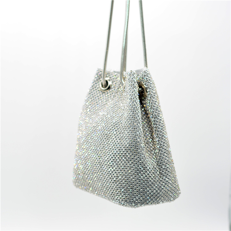 Black Gold Silver Rhinestone Satin Solid Color Rhinestone Bucket Evening Bags display picture 4