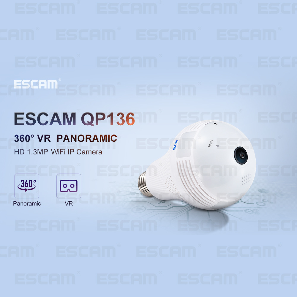 ESCAM QP136 960P 360度高清鱼眼镜头全景无线网络摄像头
