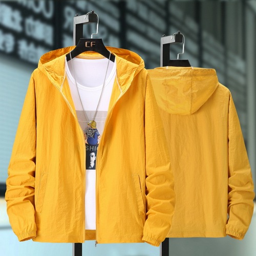 Summer Men Solid Color Sun Protective Skin Jacket Zipper Hooded Fashion Sun Protective Clothing Plus Size