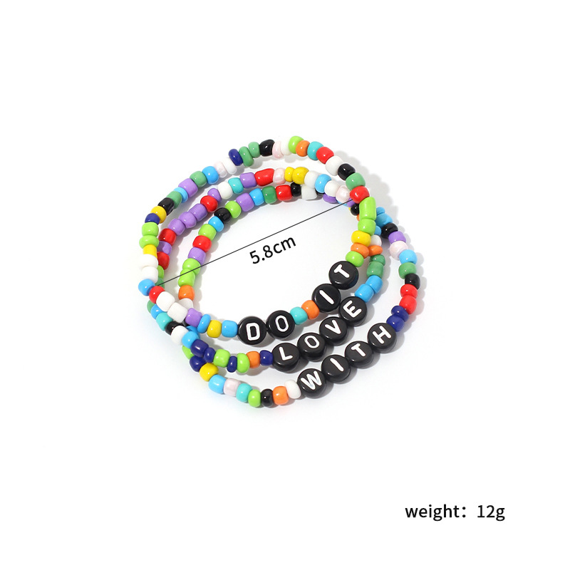 Cute Candy Color Handmade Rice Beads Color Rainbow Bracelet Women's Bracelets Letter Three-piece Set Nihaojewelry display picture 1