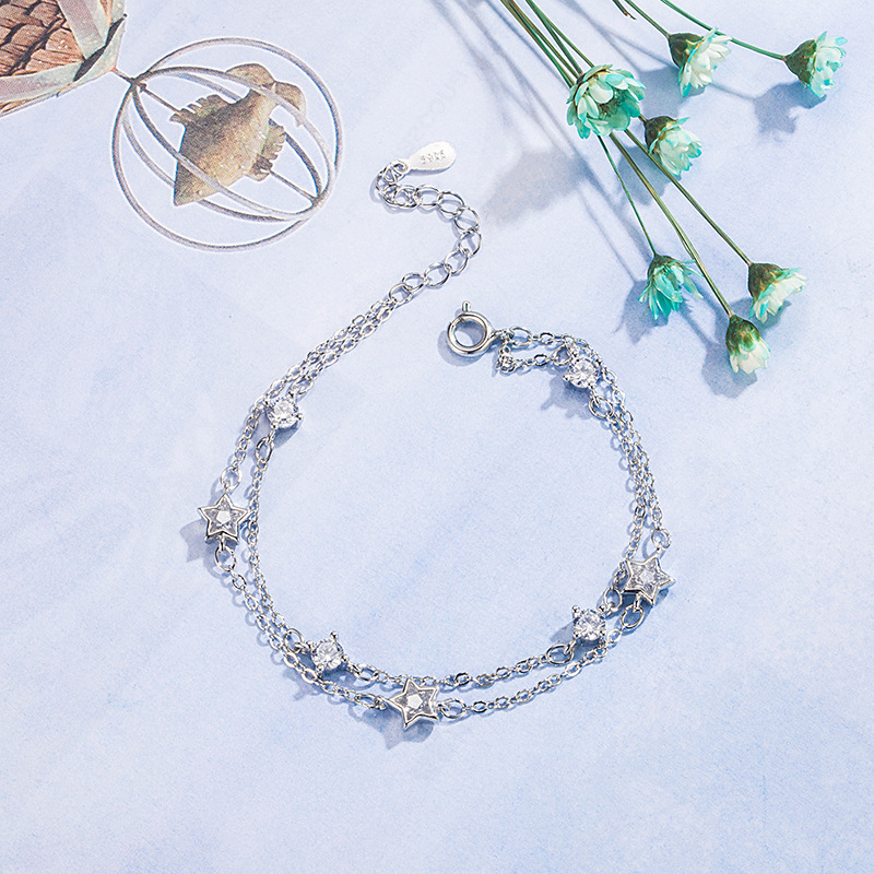 Korean Style Simple Bracelet Women's Diamond-encrusted Pentagonal Star Bracelet Elegant All-match Double-layer Star Bracelet Niche Design