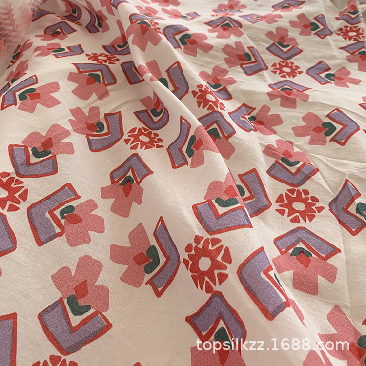 30/70印花丝棉纺14姆米丝交织合面料春夏女装布料新款 定制加工