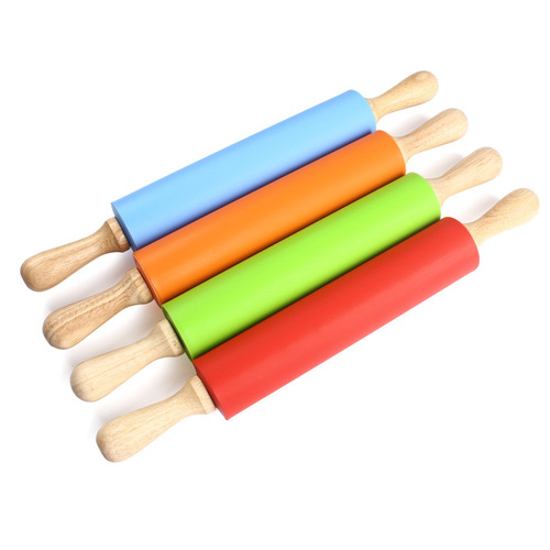 Silicone roller rolling pin kitchen supplies dumpling skin rolling pin baking flour solid wood handle dough pressing wholesale