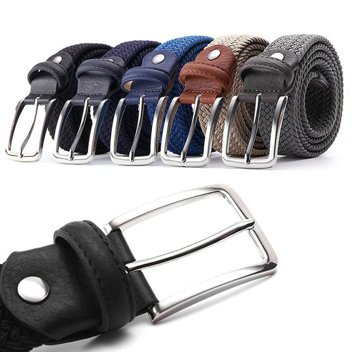 Fashion Men's Belt Woven Elastic Band No Hole Belt Men's and Women's Pin Buckle Elastic Belt Wholesale Factory