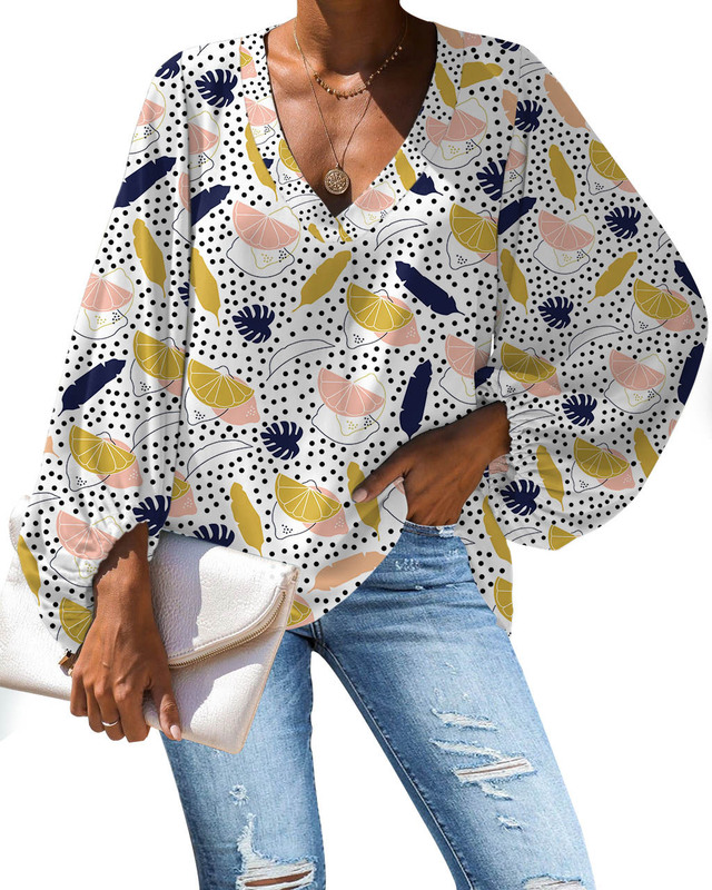 Hawaiian style series printed long sleeve loose waist pullover chiffon stitching dress support to map custom