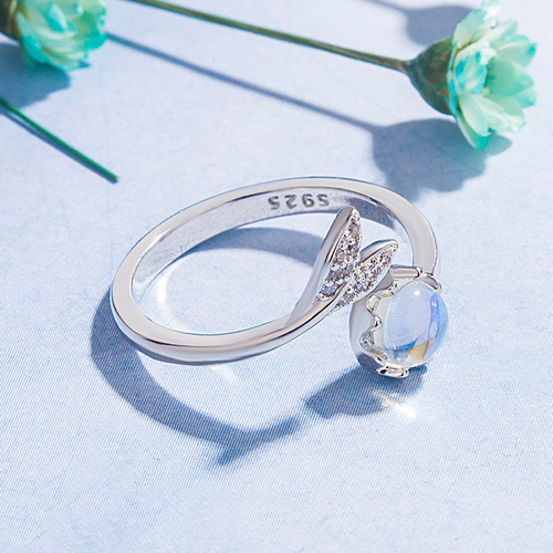Korean version of the forest sweet ring mermaid tears moonstone micro-set ring women's opening adjustable beautiful versatile ring