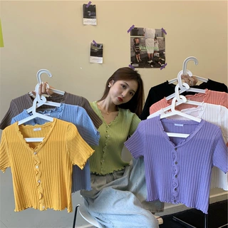 现货2021夏季新款温柔风锁骨紫色上衣女修身防晒薄款针织开衫