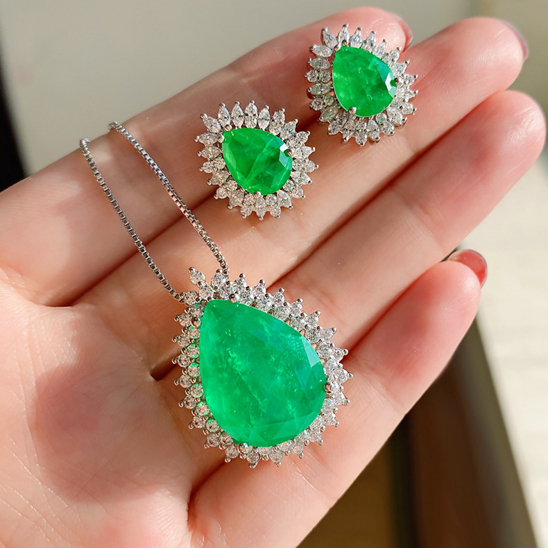 10g Weight Artificial Gemstones Inlay Material Earrings + Necklace Lady Geometric Inlay Copper Artificial Gemstones Earrings