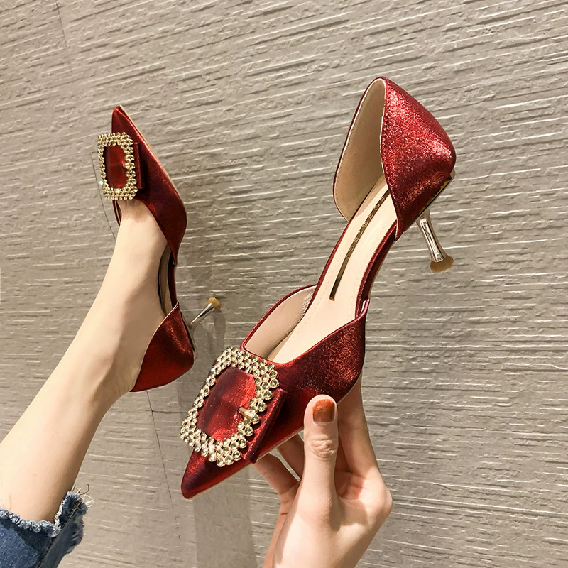 860-02, Новинка лета 2020, повседневные туфли в стиле девушки, полые женские туфли на высоком каблуке-шпильке с закрытым ртом и стразами