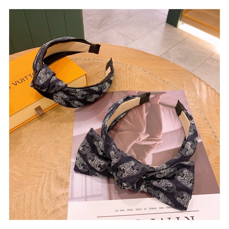Korea Retro Denim Print Tie-dye Splash Bow Headband display picture 5