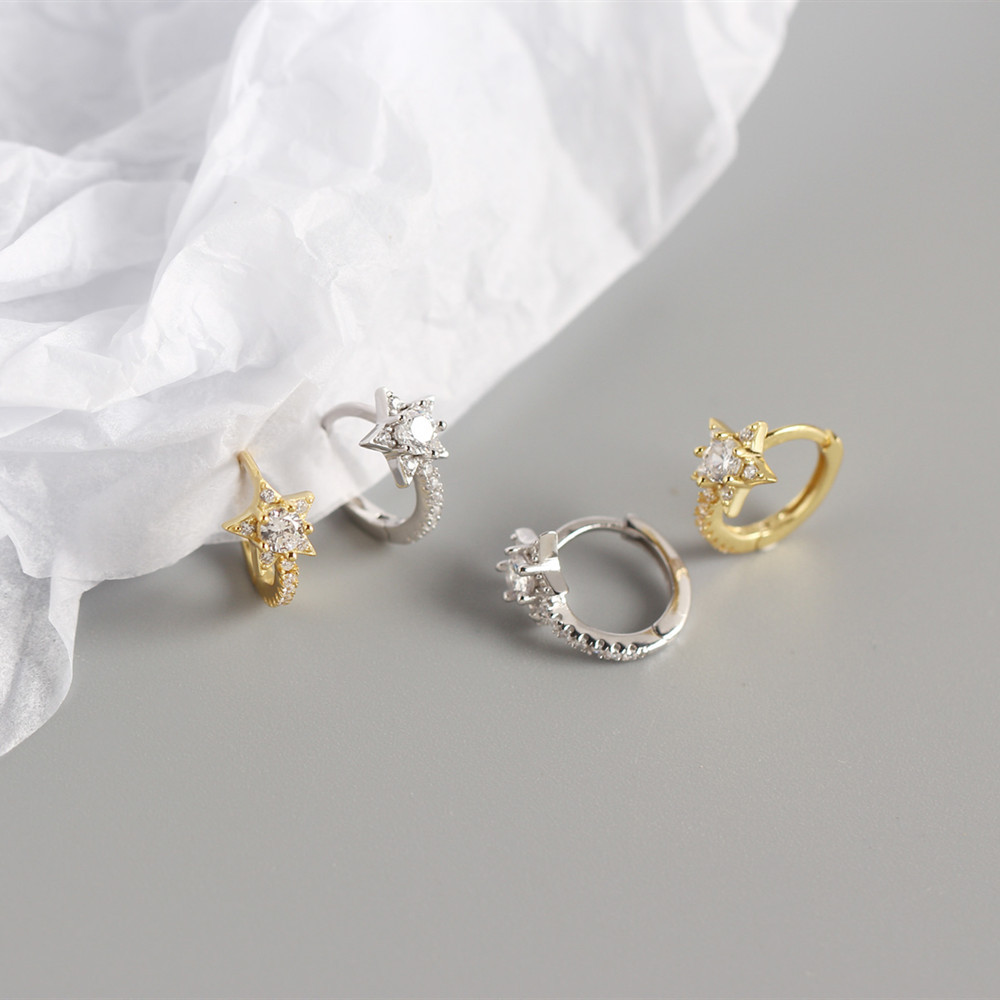 Plating Craft White, Gold Color S925 Sterling Silver Geometric Star Diamond Earrings Wholesale