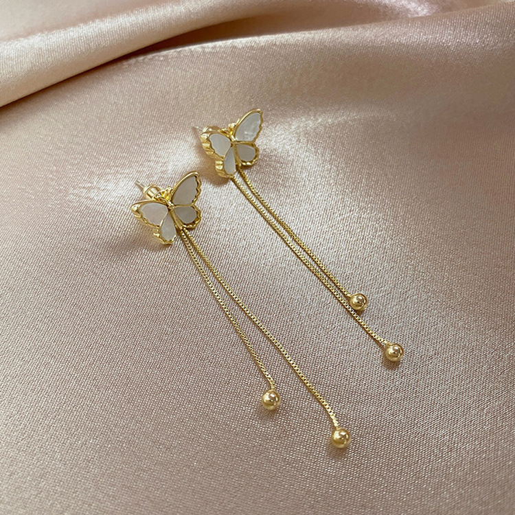 Korean Fashion New Retro Forest Butterfly Silver Needle Earrings Long Chain Tassels After Hanging Earrings Wholesale Nihaojewelry display picture 5