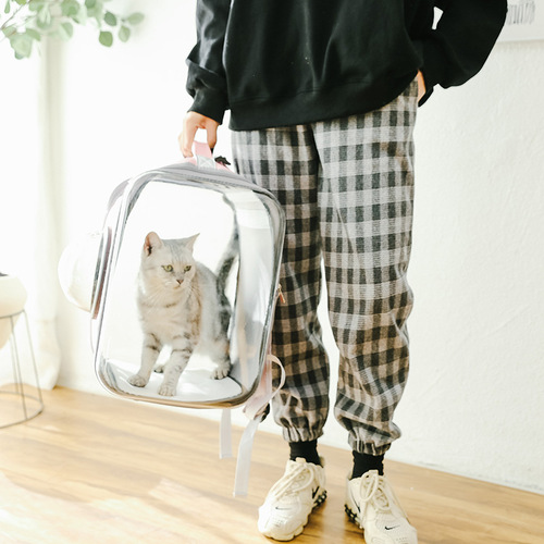 Cat bag backpack, portable cat and dog bag for going out, winter space capsule, warm, transparent, breathable, foldable for travel