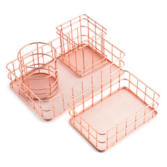 北歐風格玫瑰金色ins桌面整理鐵藝收納籃收納籃廚房儲物筐置物籃