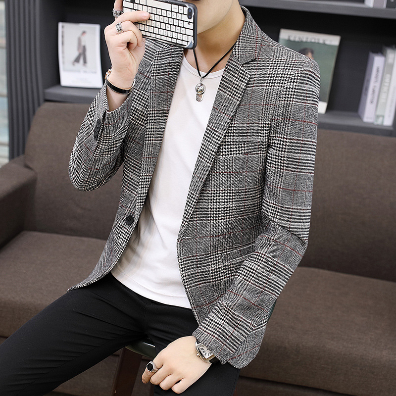 Spring and autumn 2020 new men's British slim fit one button Plaid suit plus size men's suit thin coat top