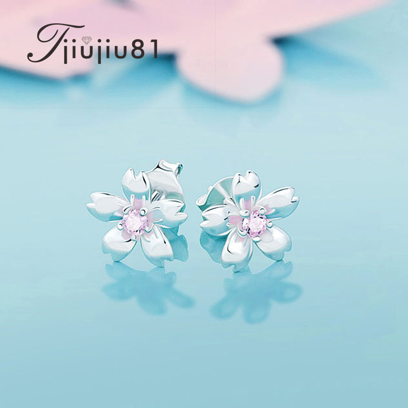 十裏桃花創意花朵耳釘 氣質歐美女耳飾個性簡約銀耳飾耳環批發