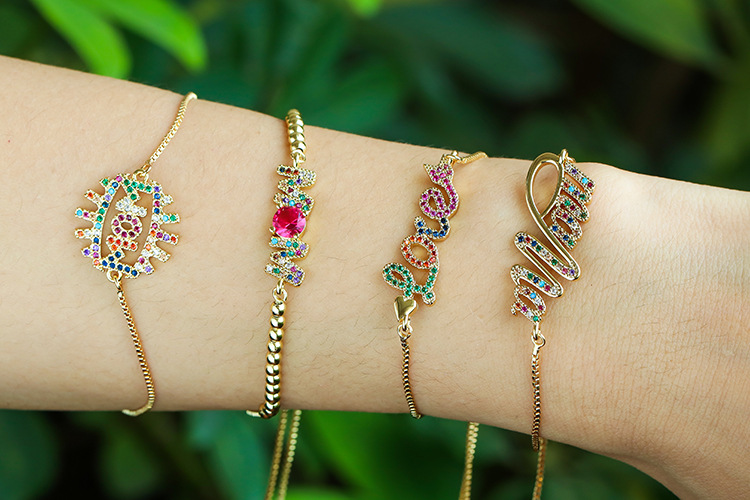 10g Weight Bracelets Classification Anniversary, Business, Travel Occasion Copper Material Geometric Pattern Women'S Gender Fashion Style Fashion Rainbow Zircon Geometric Pull-out Bracelet 无