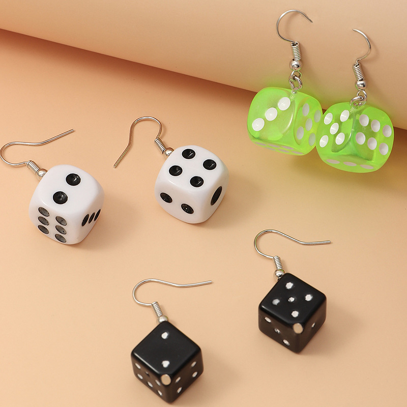 New Fashion  Creative Fun Transparent Color Plastic Dice Earrings 3 Pairs Set Wholesale display picture 3