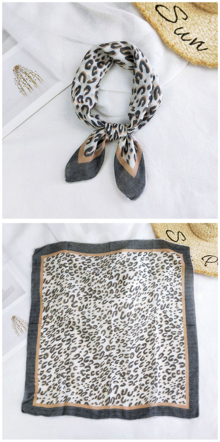 Fashion Leopard Print Cotton Linen Small Square Silk Scarf Wholesale display picture 15