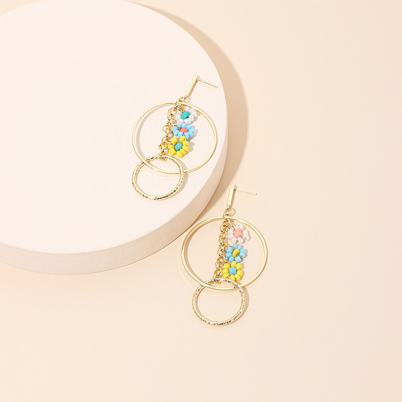 12g Weight Earrings Classification Wedding, Travel, Birthday, Festival Occasion Women'S Gender Gold Color Big Circle Ring Rice Bead Flower Geometric Earrings 3