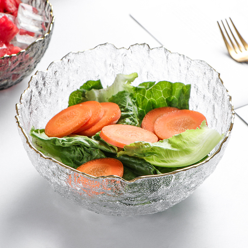 金边玻璃沙拉碗创意日式不规则冰露蔬菜水果甜品碗餐具