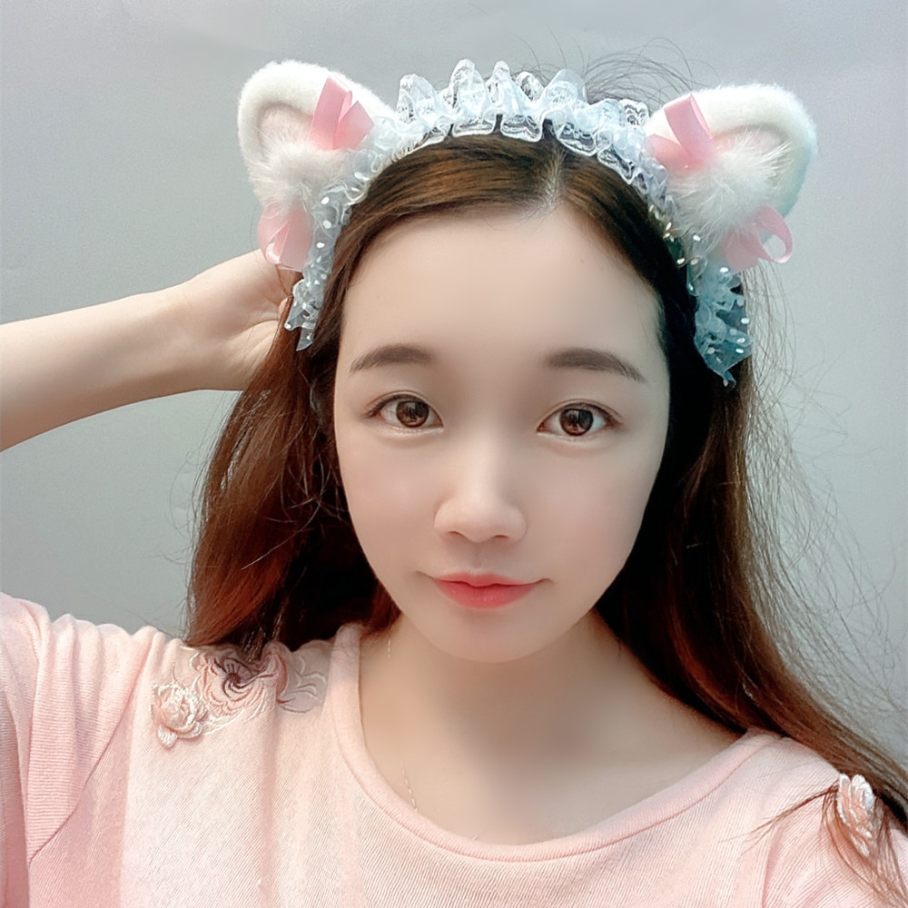 Cute Cat Ears Lace Headband display picture 1
