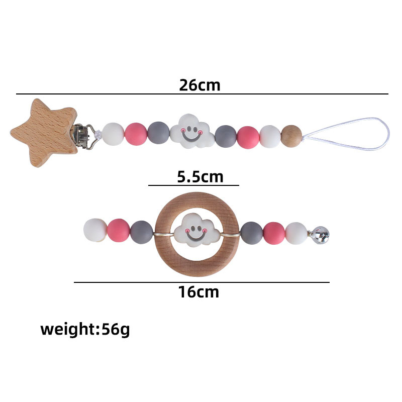 Anillo de haya creativo para niños con mordedor de juguete Bell nube de dibujos animados cadena de pezón molar de silicona traje de cadena anti-caída