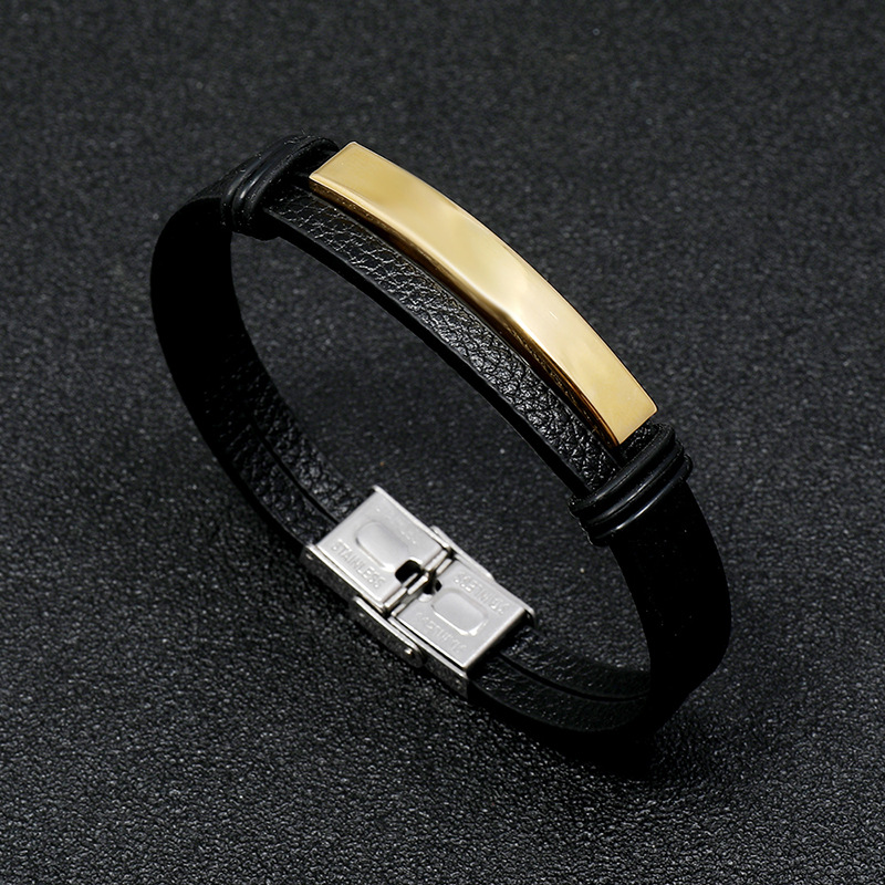 Simple Smooth Stainless Steel Men's Leather Bracelet display picture 4