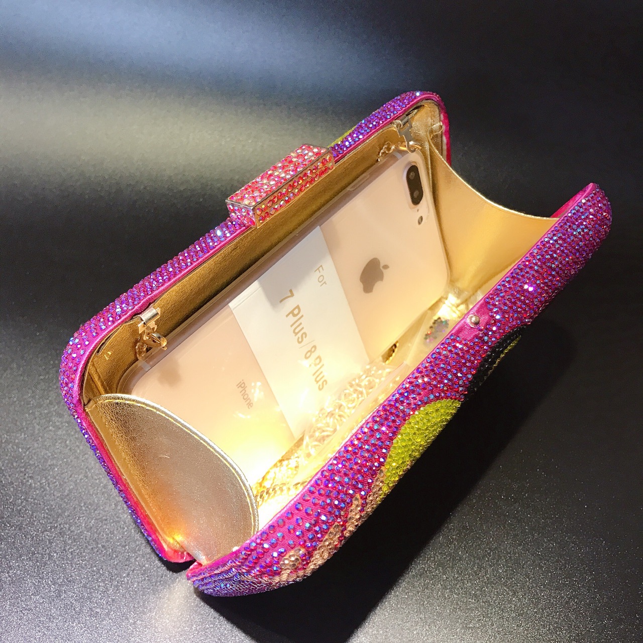 Túi clutch nữ đính đá pha lê hình vuông nhỏ, phong cách dạ tiệc — Màu tím đậm chi tiết 7