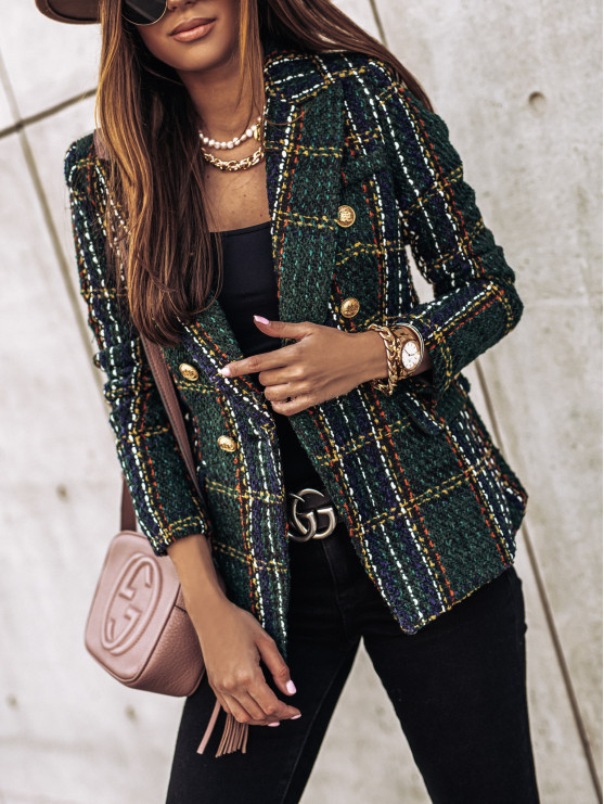 hot autumn and winter long-sleeved double-breasted suit collar printed small jacket  NSYD3809