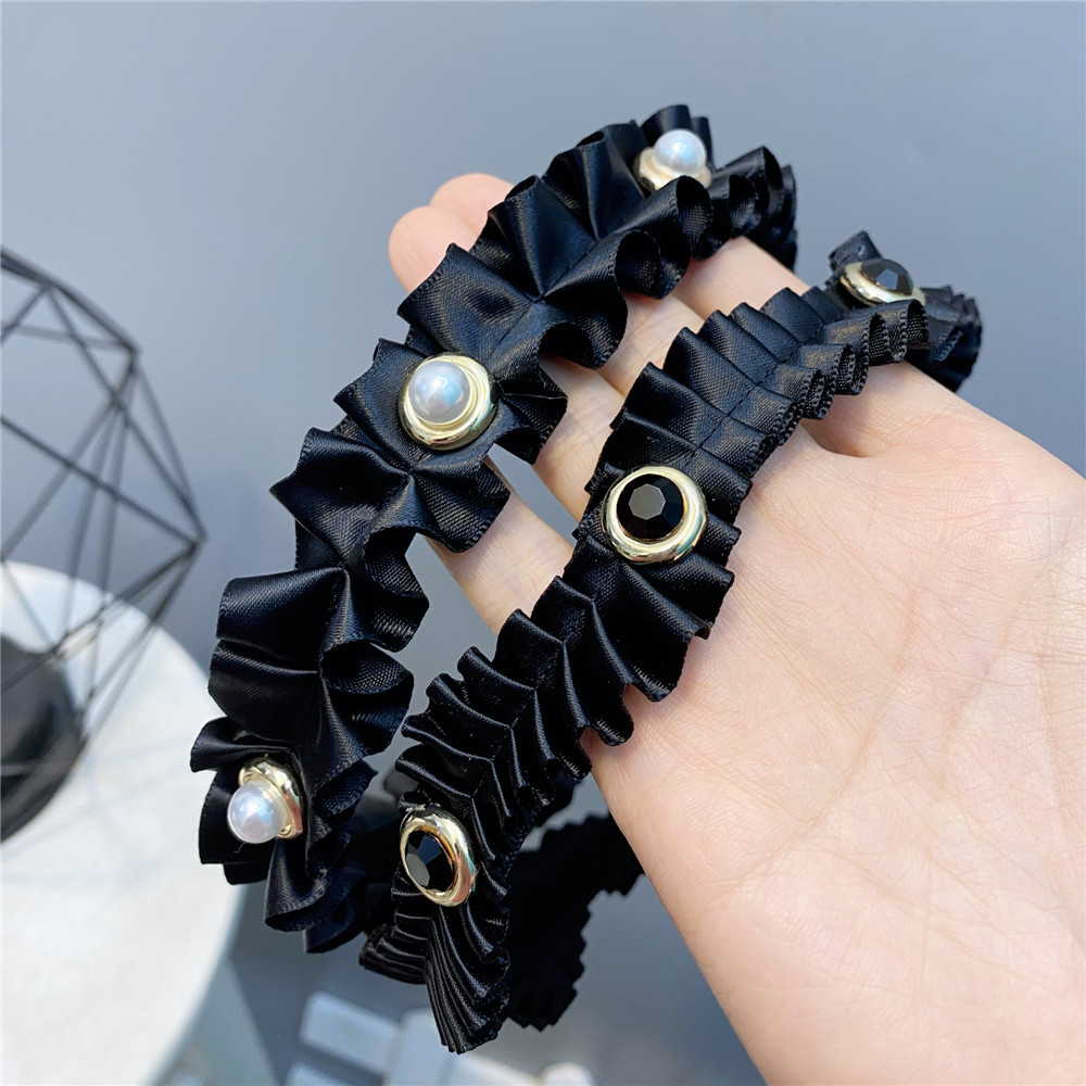 Korean Fashion  Pearl  Black Fold Ribbon Headband display picture 7