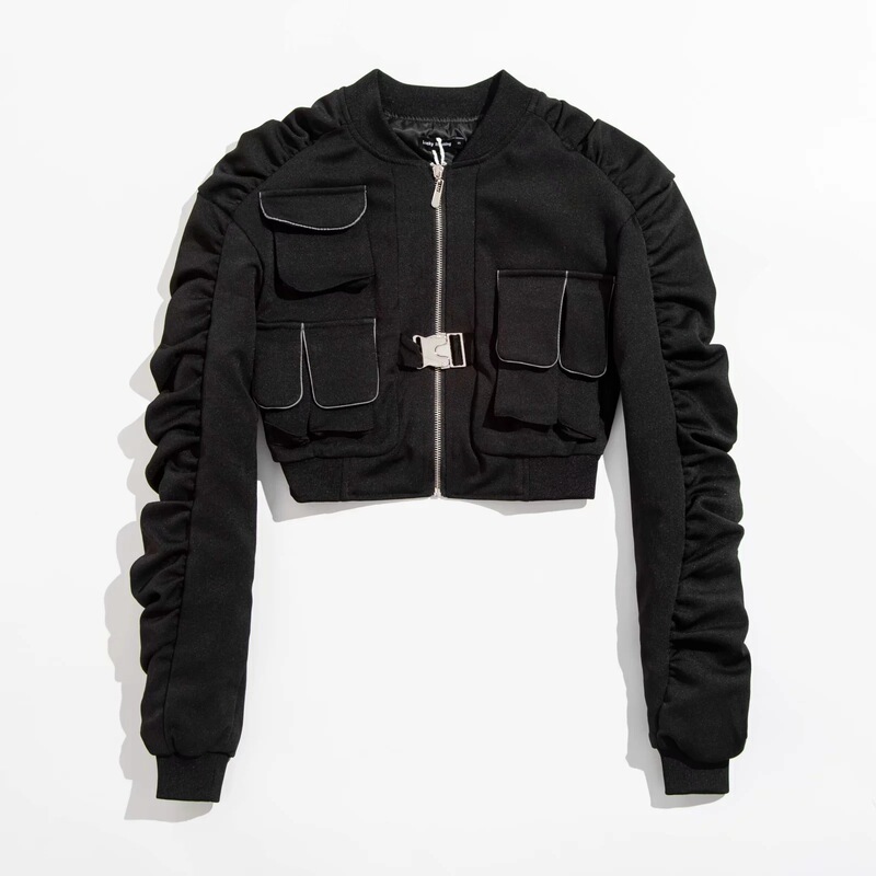 ins European and American Blogger Street Photograph Short Jacket Autumn and Winter Women's New Heavy Industry Motorcycle Zipper Flying Suit Jacket