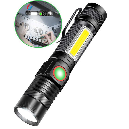 Cross-border new mini portable flashlight USB charging tail with magnet multifunctional strong light LED flashlight