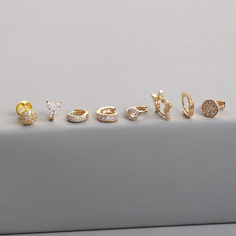 Fashion Round Copper Hoop Earrings Inlay Zircon Copper Earrings 1 Piece